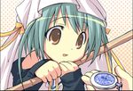  &gt;_&lt; animated animated_gif anzu artist_request brown_eyes closed_eyes green_hair lowres peace@pieces pocket_watch solo surprised tears watch 
