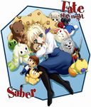  artist_request artoria_pendragon_(all) behelit berserk blonde_hair character_doll digimon emiya_shirou fate/stay_night fate_(series) lion long_sleeves magic_knight_rayearth mokona pantyhose pillow saber solo stuffed_animal stuffed_toy teddy_bear terriermon 