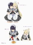  >_< 2girls absurdres ahoge ahoge_wag black_hair blonde_hair cheek-to-cheek cho_kaguya-hime! commentary edgar_syu expressive_hair food green_eyes head_rest heads_together heart highres kaguya_(cho_kaguya-hime!) ketchup_bottle long_hair maid maid_headdress mole mole_under_eye multiple_girls omelet omurice open_mouth puffy_short_sleeves puffy_sleeves sakayori_iroha short_hair short_sleeves translation_request yuri 