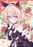  1girl animal_ears bare_shoulders black_hairband blush bouquet bow breasts closed_mouth coat commentary_request curren_chan_(fille_eclair)_(umamusume) curren_chan_(umamusume) dress ear_bow ear_covers flower gloves grey_hair hairband hammer heart highres horse_ears horse_girl horse_tail instrument kan_lee large_breasts letter long_sleeves looking_at_viewer off-shoulder_coat off-shoulder_dress off-shoulder_jacket off_shoulder paper_airplane piano purple_eyes red_bow short_hair smile solo star_(symbol) striped_clothes striped_dress tail umamusume vertical-striped_clothes vertical-striped_dress white_gloves 