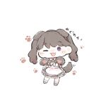  1girl :3 :d ;3 ;d animal_ears animal_hands ao_kaeru blush brown_gloves brown_hair chibi chibi_only commentary_request dog_ears dog_tail dress fujishima_megumi gloves grey_dress grey_neckerchief highres looking_at_viewer love_live! love_live!_hasu_no_sora_jogakuin_school_idol_club maid neckerchief one_eye_closed paw_gloves paw_print purple_eyes simple_background smile solo tail virtual_youtuber white_background 