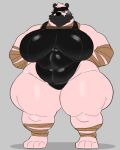  anthro bandage bear beard belly big_breasts blindfold breasts clothing curvy_figure eye_patch eyewear facial_hair feet giant_panda glistening glistening_clothing hands_behind_back hi_res huge_breasts huge_moobs intersex konami leotard male mammal metal_gear milkblend mustache navel_outline overweight overweight_male pom_(milkblend) solo standing thick_thighs 