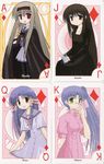  ace aoba_kozue artist_request buchou card card_(medium) highres kurosaki_sayoko long_sleeves mahoraba midorikawa_chiyuri multiple_girls pantyhose playing_card 