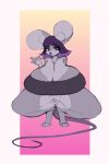  anthro barely_visible_clitoris barely_visible_genitalia big_breasts breasts clitoris countershading crouching fellatio_gesture female fingerless_(marking) genitals gesture hair huge_breasts looking_at_viewer mammal mouse multicolored_hair murid murine nekoturny pubes purple_hair rodent solo squatting_pose suggestive suggestive_gesture two_tone_hair 