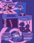 abstract_background absurd_res anthro arthropod aspen_(vanilla_candy) bored bowing cayenne_(vanilla_candy) clipboard clothing comic crown dragon dress english_text european_mythology female hands_on_shoulders headgear hi_res insect mythological_creature mythological_scalie mythology panicking queen restricted_palette royalty scalie speech_bubble spiral_background text unicorn_blood_(comic) vanilla_candy western_dragon yelling_at_another 