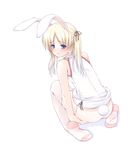  animal_ears bunny_ears copyright_request feet ooji panties panty_pull pink_legwear pink_panties solo thighhighs toes twintails underwear 