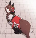 absurdres animal animal_ears animal_focus animalization braid braided_hair_rings brown_hair clothed_animal commentary_request dress ear_covers ear_ornament gentildonna_(regina_dei_fiori)_(umamusume) gentildonna_(umamusume) hair_between_eyes hair_ornament hair_rings heart-shaped_ornament heart_ear_ornament highres horse_ears horse_tail long_hair recursive_animalization red_eyes solo tail takatsuki_nato umamusume 
