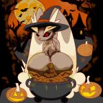  ambiguous_gender anthro avian bird brown_body brown_fur buried buried_in_feces cauldron clothing duo eyelashes feces female feral food forest frown fruit fur generation_4_pokemon halloween hat haunted_house headgear headwear holidays jack-o'-lantern looking_at_viewer looking_back lopunny lust_angelo moon nintendo plant pokemon pokemon_(species) pooping pooping_on_another pumpkin questionable_consent red_eyes scatplay sky smile tail tree tulip_(kitokitokito) witch_hat 