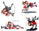  anaconda_vice artist_request blue_eyes brown_hair german_suplex kanon misaka_kaori misaka_shiori multiple_girls pedigree red_skirt siblings simple_background sisters skirt socks suplex thighhighs wrestling zettai_ryouiki 