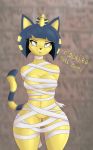  absurd_res animal_crossing ankha_(animal_crossing) anthro big_breasts booponies bound breasts cleavage clothed clothing displeased domestic_cat felid feline felis female headwear hi_res mammal nintendo pussy standing text tsundere video_games 