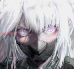  1girl ak-15_(girls'_frontline) girls'_frontline girls'_frontline_2:_exilium glowing glowing_eyes highres longcowz mask mechanical_eyes multicolored_eyes muscular muscular_female pink_eyes purple_eyes science_fiction tactical_clothes voymastina_(girls'_frontline_2) white_hair 