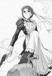  boots dress emma_(victorian_romance_emma) glasses greyscale gun handgun holding holding_gun holding_weapon long_dress long_sleeves maid maid_cap mekongdelta monochrome revolver serious smith_&amp;_wesson_schofield solo victorian_romance_emma weapon 