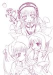  :d artist_request cup food fruit heterochromia long_sleeves monochrome multiple_girls o_o one_eye_closed open_mouth purple rozen_maiden shinku smile strawberry suigintou suiseiseki teacup watering_can 