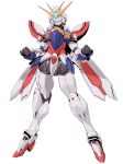  clenched_hands commentary full_body g_gundam god_gundam green_eyes gundam highres legs_apart looking_at_viewer mecha mecha_focus redesign robot science_fiction simple_background solo standing super_robot v-fin white_background yd_(orange_maru) 