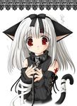  animal_ears cat_ears cat_tail collar copyright_request gothic leash long_sleeves nekoneko red_eyes ribbon solo tail tail_ribbon white_hair 