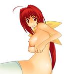  a1 ahoge breasts kagami_sumika muvluv nipples nude red_eyes red_hair ribbon solo thighhighs white_legwear 
