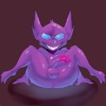  anthro big_penis bodily_fluids dwarf generation_3_pokemon genitals gesture hi_res kneadinggutts male nintendo penis pokemon pokemon_(species) purple_body sableye solo spread_legs spreading suggestive suggestive_gesture 