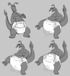  2015 anthro biped blush clean_diaper clothed clothing crackajackin diaper diaper_only digital_media_(artwork) dragon grey_background greyscale hi_res male monochrome multiple_scenes mythological_creature mythological_scalie mythology open_mouth scalie simple_background soiled_diaper solo topless unclean_diaper used_diaper wearing_diaper 
