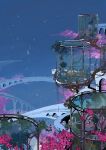  arcade_(architecture) arch branch bridge commentary_request falling_petals greenhouse highres min_(minyinr) no_humans original outdoors petals pink_petals plant sky white_petals 