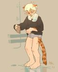  anthro blue_eyes blush boxer_briefs cell_phjone clothed clothing clothing_lift domestic_cat felid feline felis hkl9917462 male mammal phone selfie shirt shirt_lift solo standing sweat sweater towel underwear 