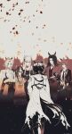  6+girls ahoge animal_ears arms_behind_back ascot blunt_bangs bolo_tie boots bow breasts briefcase brooch chain choker cleavage coat coat_on_shoulders commentary confetti crossed_arms crowd curtained_hair dream_journey_(snow-white_dreamland)_(umamusume) dream_journey_(umamusume) dress ear_covers ear_ornament earrings facing_away fenomeno_(umamusume) flipped_hair floating_hair flower frilled_dress frills gaon_(fromplaceoflove) gift gold_chain gold_ship_(run_revolt_launcher)_(umamusume) gold_ship_(umamusume) hair_between_eyes hair_bun hair_flower hair_ornament hand_in_pocket highres holding holding_briefcase holding_gift hood hooded_coat horse_ears horse_girl horse_tail jewelry korean_commentary leaning_forward limited_palette looking_at_another looking_at_viewer low_ponytail multiple_girls nakayama_festa_(entrust_myself_to_the_dice)_(umamusume) nakayama_festa_(umamusume) necklace necktie official_alternate_costume official_alternate_hairstyle open_collar orfevre_(casual)_(umamusume) orfevre_(umamusume) own_hands_together pants ponytail see-through_clothes see-through_dress shirt single_ear_cover single_earring single_hair_intake sky smile stay_gold_(sunlit_outsider)_(umamusume) stay_gold_(umamusume) tail tassel tassel_hair_ornament umamusume untucked_shirt vest waistcoat walking_away white_sky 