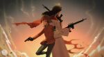  aiming animification brown_hair commentary_request fur_hat green_eyes gun halo hat highres holding holding_gun holding_weapon jesus_(south_park) kyle_broflovski long_hair long_sleeves male_focus orange_shirt red_hair roa2112 robe serious shirt short_hair south_park watermark weapon white_robe 