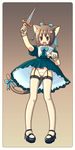  ahoge animal_ears bow bow_panties brown_hair cat_ears cat_tail copyright_request dress from_below garter_belt gloves hair_bow hair_ornament hairclip kimarin knife lingerie panties pantyshot pantyshot_(standing) ribbon shoes solo standing tail tail_ribbon thighhighs underwear upskirt white_legwear white_panties 