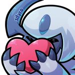  ^_^ absol animal_focus artist_name claws closed_eyes commentary commission english_commentary heart holding holding_heart horns lowres no_humans pokemon pokemon_(creature) pokemon_focus portrait sifyro simple_background single_horn solo transparent_background white_fur 
