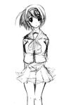  greyscale hairband kagura_tsukune monochrome pleated_skirt school_uniform serafuku short_hair simple_background sketch skirt solo to_heart_2 white_background yoshioka_chie 