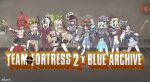  6+girls absurdres alternate_costume animal_ears aoba_(blue_archive) artist_name ayo5108 baseball_bat baseball_helmet black_choker black_hair black_horns blonde_hair blue_archive blue_eyes bolt_action bonesaw braid breasts choker cigarette commentary copyright_name cosplay crossover demoman_(tf2) demoman_(tf2)_(cosplay) demon_horns dress engineer_(tf2) engineer_(tf2)_(cosplay) english_commentary eyepatch flamethrower formal_clothes gatling_gun gloves goggles goggles_on_head green_eyes green_hair green_halo grenade_launcher grey_serafuku gun h&amp;k_p30 hair_ornament halo handgun hard_hat hat heavy_(tf2) heavy_(tf2)_(cosplay) helmet highres holding holding_baseball_bat holding_machete holding_rocket_launcher holding_weapon horns jacket kayoko_(blue_archive) large_breasts leaf leaf_on_head logo long_hair long_sleeves m134_minigun machete medic_(tf2) medic_(tf2)_(cosplay) megu_(blue_archive) minigun miyu_(blue_archive) mosin-nagant multicolored_hair multiple_girls nonomi_(blue_archive) nurse_cap open_clothes open_mouth parody pink_hair purple_eyes purple_hair pyro_(tf2) pyro_(tf2)_(cosplay) red-tinted_eyewear red_eyes red_hair red_spy_(tf2) reisa_(blue_archive) rg-6 rifle rocket_launcher rpg_(weapon) saki_(blue_archive) saw scene_reference school_uniform scout_(tf2) scout_(tf2)_(cosplay) sena_(blue_archive) sentry serafuku shigure_(blue_archive) shirt short_hair signature smoking sniper_(tf2) sniper_(tf2)_(cosplay) soldier_(tf2) soldier_(tf2)_(cosplay) spy_(tf2) spy_(tf2)_(cosplay) standing standing_on_one_leg star_(symbol) star_hair_ornament star_halo suit tail team_fortress_2 tinted_eyewear twintails two-tone_hair weapon weasel_ears weasel_girl weasel_tail white_dress white_hair white_hat white_shirt yellow_eyes yellow_halo 