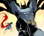  2boys absolute_batman absolute_dc absolute_superman arms_up batman batman_(absolute_dc) batman_(series) belt black_boots black_cape black_hair blue_bodysuit bodysuit boots bridal_gauntlets cape chinese_commentary clark_kent commentary_request covered_pectorals cowl dc_comics floating_cape grey_bodysuit highres male_focus multiple_boys muscular muscular_male parted_bangs pectorals red_cape sunny_(mnbvjkuy) superman superman_(absolute_dc) superman_(series) yellow_belt yellow_boots yellow_bridal_gauntlets 