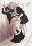  2girls against_wall arms_up belt black_jacket black_pants black_skirt blunt_bangs blush braid breath butterfly_hair_ornament buttons clothes_pull ear_blush fingering fingering_from_behind hair_ornament heavy_breathing highres jacket kanroji_mitsuri kimetsu_no_yaiba kochou_shinobu koyomania long_hair mandarin_collar multicolored_hair multiple_girls no_shoes open_clothes open_jacket pants pants_pull pink_hair pinned pleated_skirt protected_link purple_hair pussy_juice sex shirt skirt sleeves_rolled_up speech_bubble standing standing_sex thighhighs translation_request trembling trembling_legs two-tone_hair white_belt white_shirt white_thighhighs yuri 