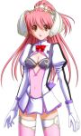  1girl 2000s_(style) bow breasts brown_eyes cleavage dress en_ciel_rena game_asset gloves kourin_tenshi_en_ciel_rena large_variant_set long_hair long_sleeves lowres magical_girl medium_breasts non-web_source official_art open_mouth parted_lips pink_hair pink_thighhighs ponytail puffy_sleeves saitou_natsuki self-datamine simple_background solo tachi-e thighhighs tomoe_rena transparent_background variant_set zettai_ryouiki 