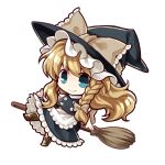  >:) 1girl apron black_hat black_skirt black_vest blonde_hair blue_eyes boots bow braid broom broom_riding chibi commentary_request full_body hair_bow hat hat_bow kirisame_marisa long_hair looking_at_viewer side_braid single_braid skirt skirt_set smile socha solo touhou transparent_background turtleneck v-shaped_eyebrows vest waist_apron wavy_hair white_apron white_bow witch_hat 