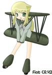  aircraft airplane biplane character_name cr.42_falco mecha_musume military original school_uniform simple_background solo sukezaemon_(stainless_night) white_background world_war_ii 