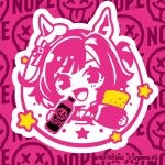  1girl animal_ears bottle commentary_request drink ears_through_headwear food highres holding holding_bottle holding_food horse_ears horse_girl kiseki_(umamusume) limited_palette looking_at_viewer official_art open_mouth portrait promotional_art solo umamusume 