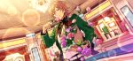  1boy belt belt_buckle blazer blonde_hair bouquet bracelet buckle buttons chair collared_shirt date_plan_(ensemble_stars!) ensemble_stars! fingernails flower game_asset grey_eyes grin hakaze_kaoru hand_up happy_elements headset holding holding_bouquet jacket jewelry lapels layered_clothes layered_sleeves long_sleeves looking_at_viewer male_focus notched_lapels official_art one_eye_closed open_clothes open_jacket petals pink_flower pink_rose purple_flower purple_rose rose shirt smile solo third-party_source upper_body white_belt 