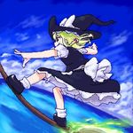  blonde_hair broom broom_riding broom_surfing daizan_(mount_position) hat kirisame_marisa lowres md5_mismatch solo touhou witch_hat 