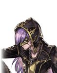  1boy another_eden another_eden_art_team black_coat coat collarbone eye_mask hood hood_up hooded_coat jewelry long_hair long_sleeves looking_at_viewer lowres mask necklace official_art purple_hair raven_(another_eden) scar scar_on_cheek scar_on_face simple_background skull_necklace solo tachi-e third-party_source transparent_background upper_body variant_set 