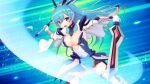  1girl :o arch_kalmia armor blue_hair boots breasts capelet cleavage covered_navel dress dual_wielding floating_hair fuyunagi_tsubasa game_asset gloves hair_between_eyes hair_ornament hairclip high_ponytail holding holding_sword holding_weapon large_breasts long_hair looking_at_viewer magical_girl miniskirt non-web_source official_art open_mouth ponytail purple_eyes red_eyes satou_takumi self-datamine shinsou_kenki_arch_saver short_dress skirt solo standing sword thighhighs variant_set very_long_hair visual_novel_cg weapon white_gloves white_thighhighs zettai_ryouiki 