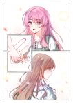  2girls absurdres bang_dream! bang_dream!_it's_mygo!!!!! blush brown_hair chihaya_anon chinese_commentary closed_mouth commentary_request fang grey_eyes heart highres holding_hands long_hair multiple_girls nagasaki_soyo open_mouth pink_hair sokat string string_of_fate yuri 