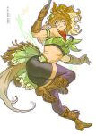  1girl absurdres animal_ears armband ass bamtol_uma bandana bandeau bare_shoulders black_shorts blue_eyes blush boots breasts brown_boots brown_gloves brown_hair closed_mouth colt_single_action_army cowboy_hat gloves green_armband green_bandeau green_skirt gun hair_ornament hat hat_on_back highres horse_ears horse_girl horse_tail large_breasts long_hair looking_at_viewer midriff navel one_eye_closed ponytail purple_thighhighs red_bandana revolver sheriff_badge shorts shorts_under_skirt skirt solo star_(symbol) star_hair_ornament taiki_shuttle_(umamusume) taiki_shuttle_(wild_frontier)_(umamusume) tail thighhighs umamusume weapon 