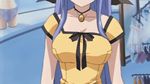  animated animated_gif blue_hair blush bouncing_breasts bra breasts choker closed_eyes demon jewelry lace large_breasts lingerie long_hair lowres mirror nerine panties pendant pointy_ears screencap shuffle! solo underwear 