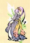  covering_mouth japanese_clothes kimono long_hair long_sleeves mushihime-sama obi purple_hair reco ribbon sash solo tomoyuki_kotani twintails very_long_hair 