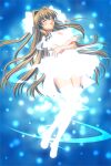  1girl blush boots bow breasts brown_hair cleavage closed_eyes crossed_arms dress game_asset glowing_clothes hair_bow hair_intakes henshin highres kamei large_breasts long_hair non-web_source official_art open_mouth parted_lips sakurai_natsuki seisenki_valkyrie_sisters self-datamine solo thigh_boots thighhighs transformation variant_set very_long_hair visual_novel_cg white_dress white_thighhighs zettai_ryouiki 