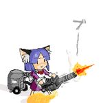  :x animal_ears artist_request cat_ears character_request copyright_request firing gatling_gun gun kemonomimi_mode long_sleeves lowres m134_minigun maid muzzle_flash solo weapon 