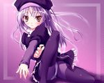  caren_hortensia fate/hollow_ataraxia fate_(series) grey_hair hat layered_sleeves long_hair long_sleeves onsokuzekuu pantyhose silver_hair solo thighhighs thighhighs_over_pantyhose yellow_eyes 