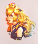  1girl absurdres asevc black_choker blonde_hair blue_eyes bowsette choker highres horns lips mario_(series) new_super_mario_bros._u_deluxe nintendo solo spiked_armlet spiked_choker spikes super_crown 
