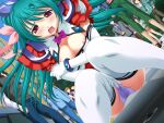  1girl 2000s_(style) 6+boys aqua_hair ayahime_kurumi blush breasts cleavage cleavage_cutout clothing_cutout covering_privates cum cum_in_mouth dutch_angle elbow_gloves game_asset gloves green_hair hair_ribbon large_breasts lemmtear_theta long_hair magical_girl mahou_senshi_(series) mahou_senshi_lemmtear_knights multiple_boys nipple_slip nipples no_mouth non-web_source official_art open_mouth outdoors panties pee peeing peeing_self public_indecency puddle purple_eyes purple_panties pussy_juice pussy_juice_drip_through_clothes pussy_juice_puddle pussy_juice_stain red_eyes ribbon saitou_natsuki self-datamine solo_focus squatting stained_panties thighhighs underwear variant_set visual_novel_cg wet wet_clothes wet_panties white_thighhighs 