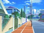  blue_sky building bush city cityscape cloud cloudy_sky day fence game_asset kourin_tenshi_en_ciel_rena lamppost no_humans non-web_source official_art outdoors park railing road scenery self-datamine shadow sky skyline skyscraper street tree visual_novel_cg window 